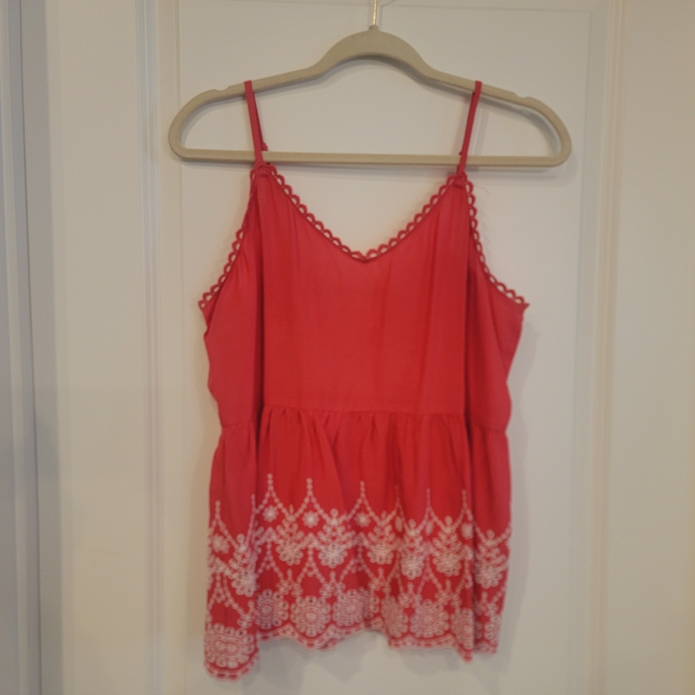 Maurice's Coral Lace Trim Peplum Top